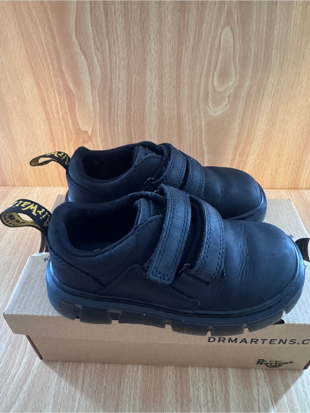 Dr. Martens Kids Black Velcro Nubuck Leather Low Boots